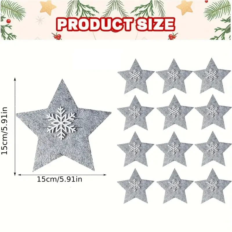 

12 Pcs Christmas Pentagram Cutlery Mat Christmas Cutlery Rack Cutlery Bag Storage Bag Holiday Decoration Supplies