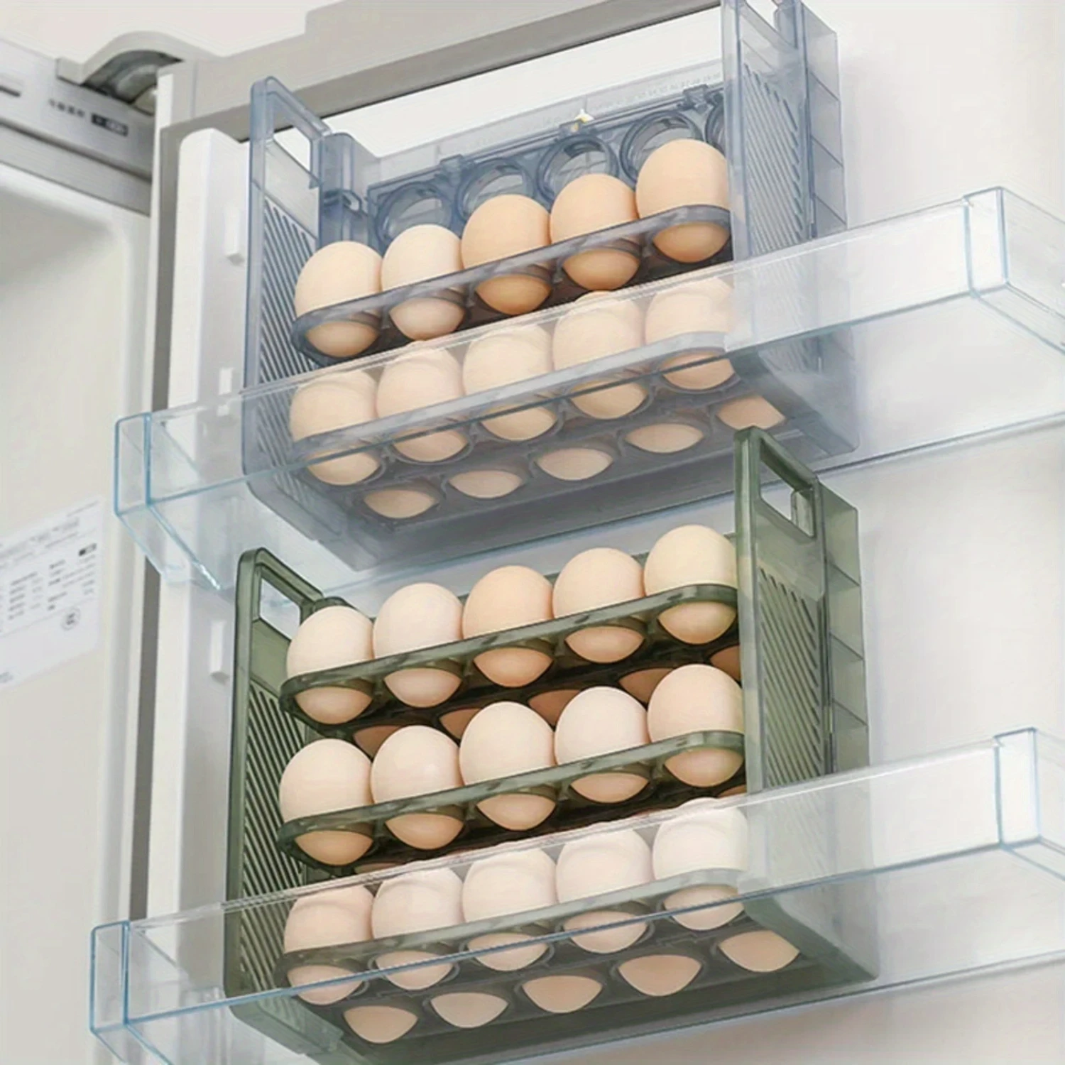 1pc  Large Capacity Egg Refrigerator  Box, Portable Multi-Layer Egg Tray Organizer, Easy To Open/Close Egg Holder