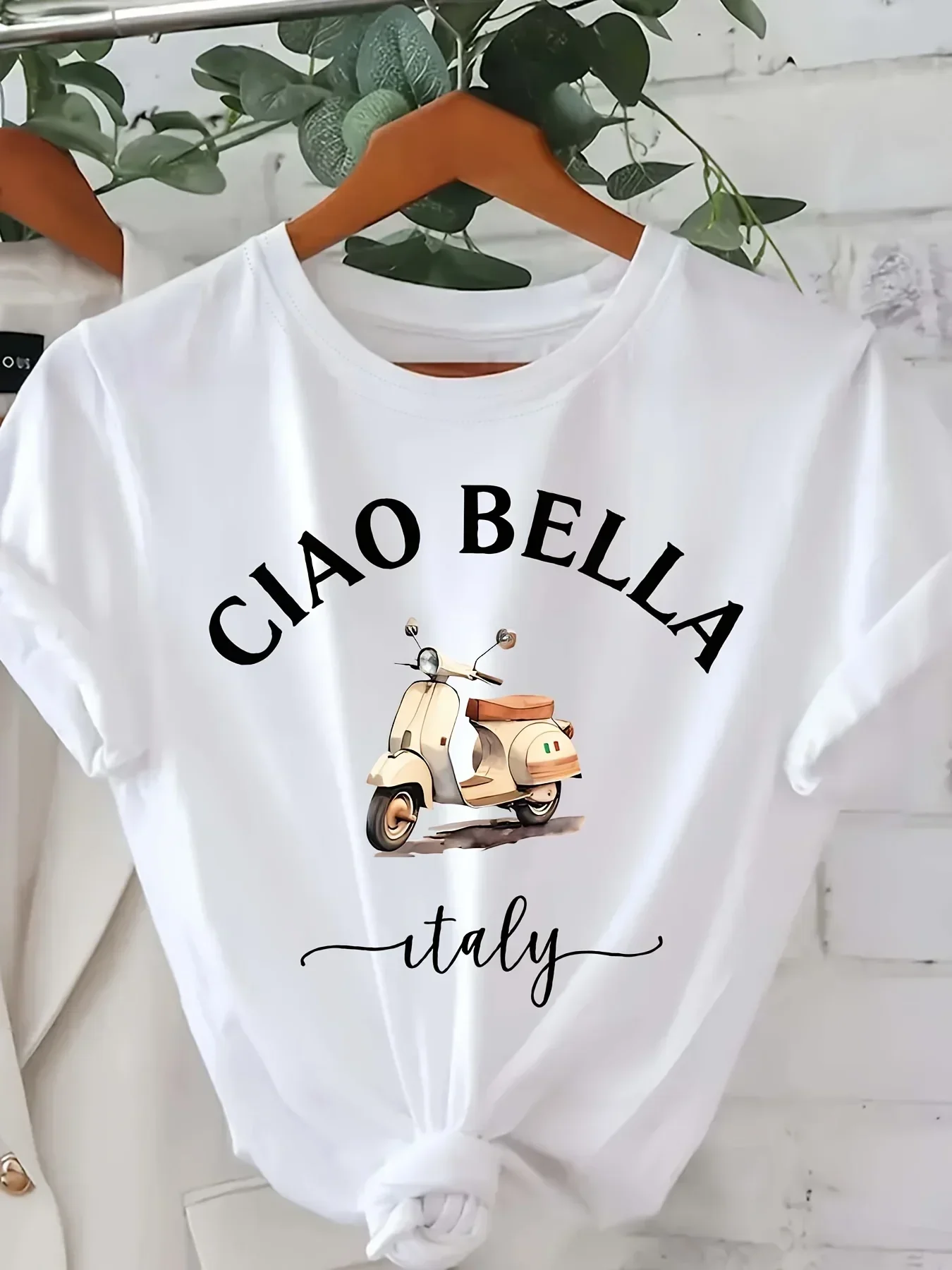 Camiseta Ciao Bella de cuello redondo para mujer, camiseta informal de manga corta con estampado de letras, camiseta de primavera y verano, ropa Y2k, ropa para mujer