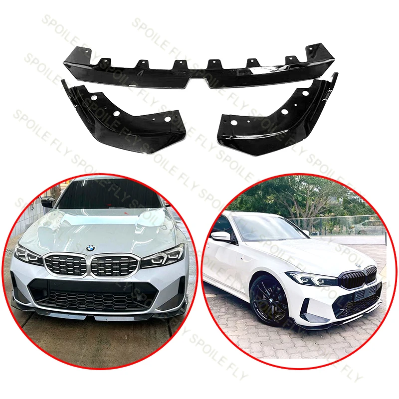 

For BMW 3 Series G20 G28 New Model 320 325 330 Lci 2023+ MP Style 3/Pcs Front Lip Bumper Spoiler Glossy Black Carbon Fiber Look