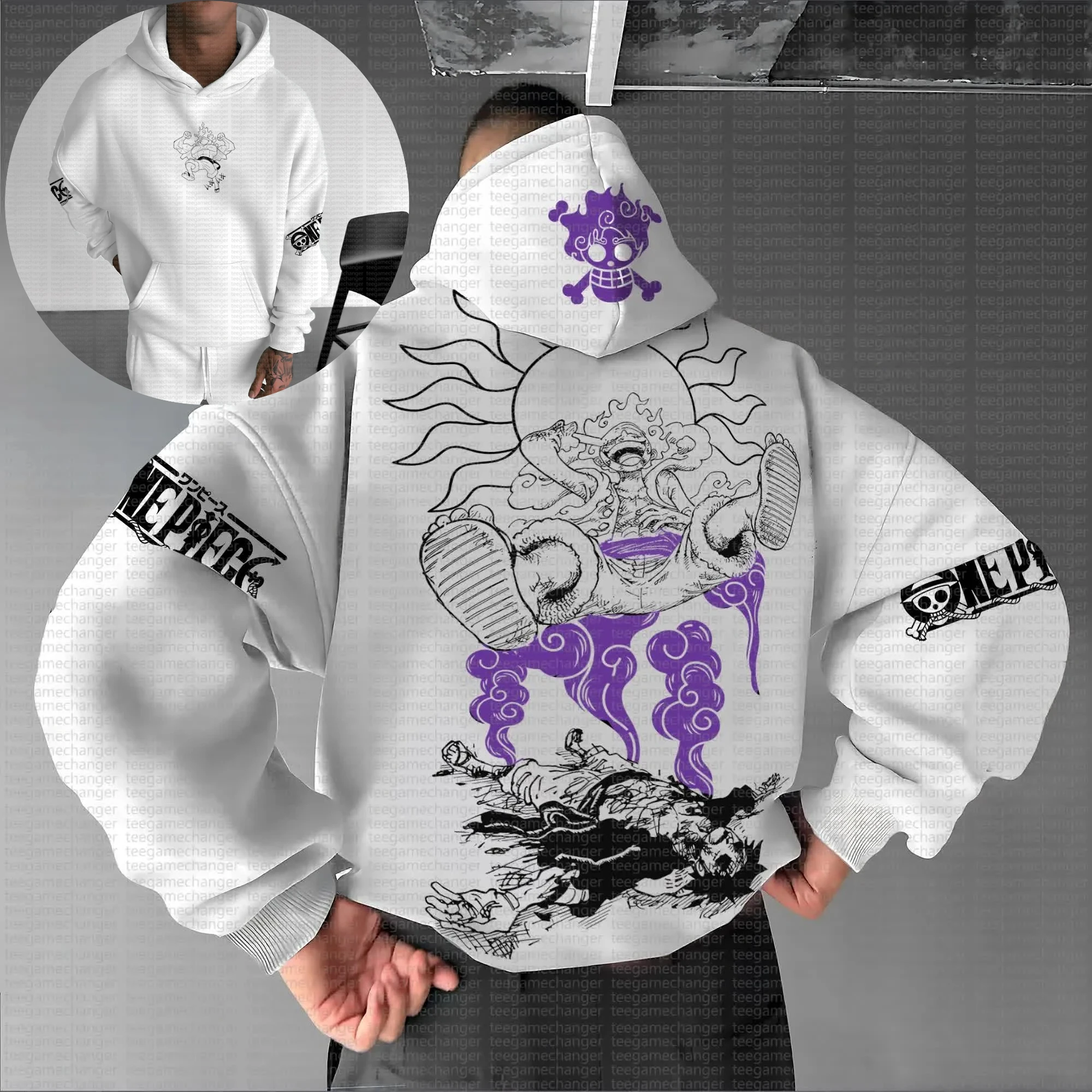 

One Piece Luffy Gear 5, Ника, белая толстовка с принтом на спине, мужская хлопковая повседневная толстовка с длинным рукавом, осенне-зимняя уличная одежда, модная аниме-косплей