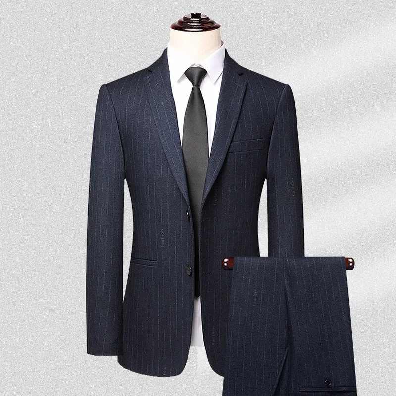 

Blue vertical stripes M7793 high-end quality suit for men 2024 autumn and winter new business casual wedding party suit