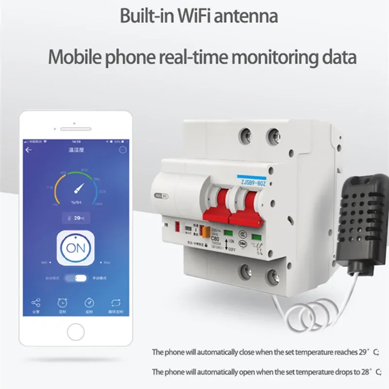 قاطع دائرة EWelink Smart TH لمراقبة درجة الحرارة والرطوبة، WiFi MCB، تحكم لاسلكي Alexa Google Home متوافق