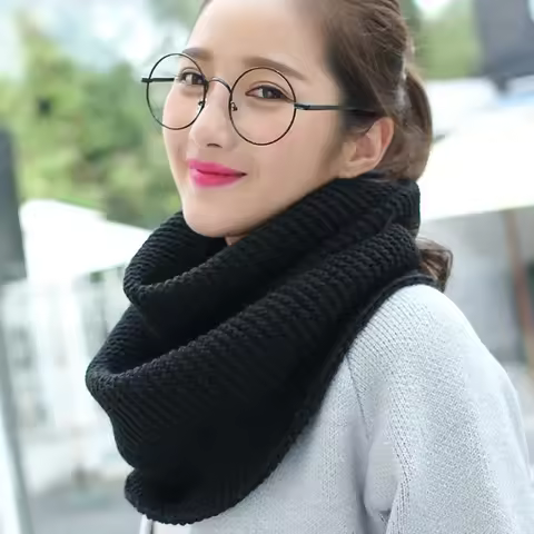 Solid Color Thick Knit Scarf for Women Autumn Winter Korean Style Warm Neckwear Scarf