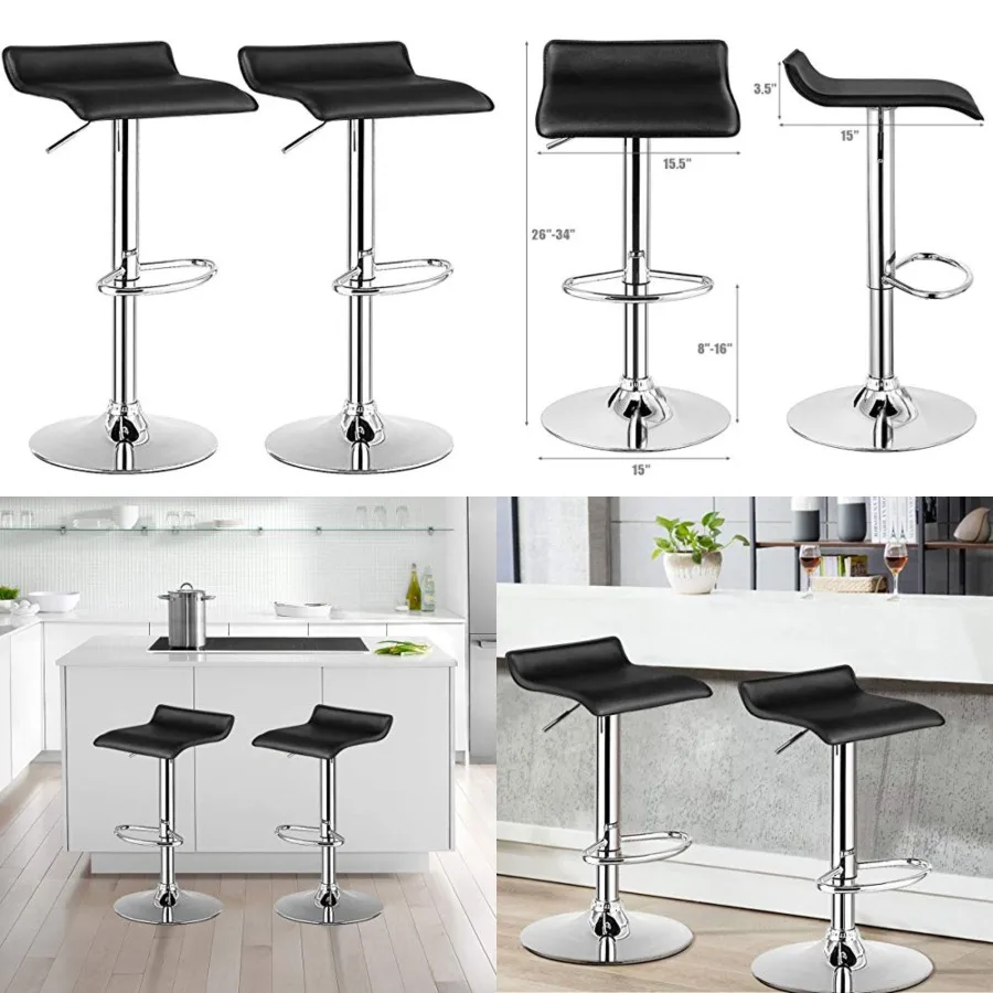 

Bar Stools, Modern Swivel Contemporary barstools with Adjustable Height, Footrests, Chrome Hydraulic PU Leather Backless Bar Ch