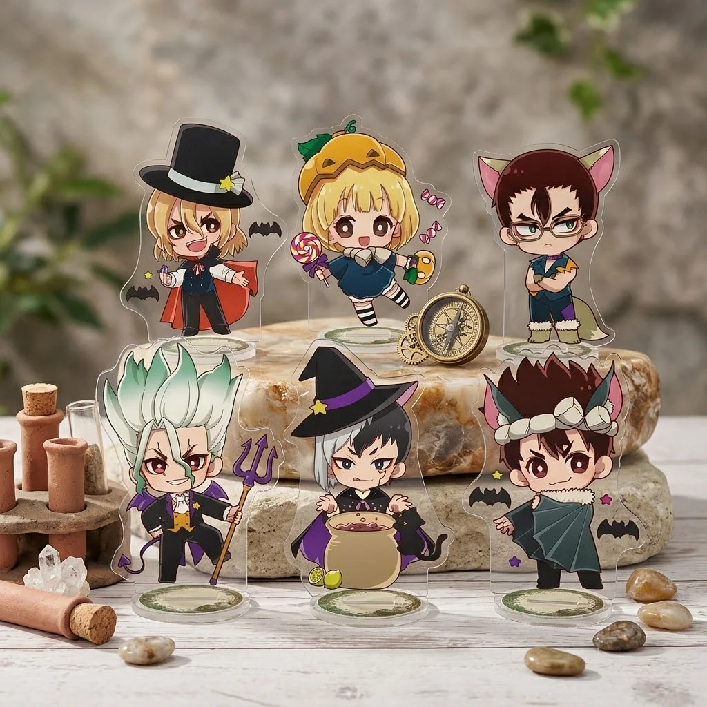 Anime Dr.STONE Acrylic Stand Keychain 10CM Chibi Halloween Senku Ishigami Gen Asagiri Chrome Desktop Ornament Fan Collectible