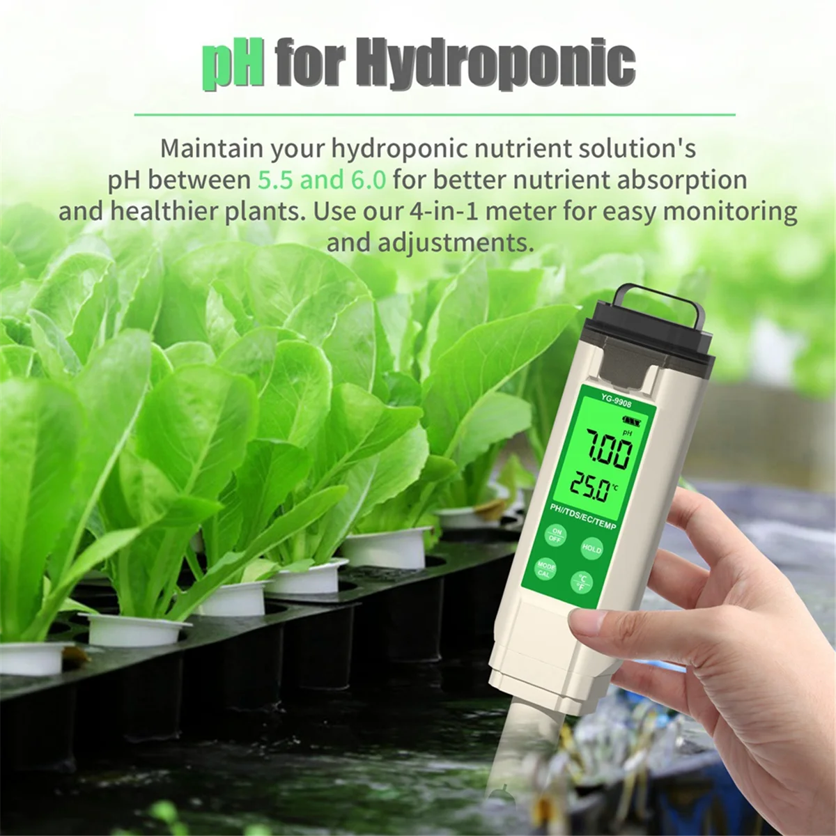 Digital PH Meter Hydroponic Water Quality Tester LCD Backlight Thermometer PH/EC/TDS Meter for Aquariums Spa