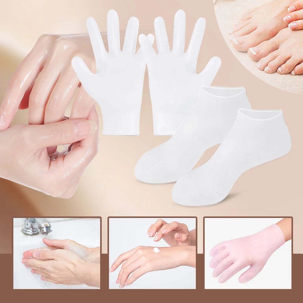 Maschera per i piedi in silicone anti crepa Previene la secchezza Maschera spa per piedi e mani Calzini per pedicure e guanti idratanti Strumenti per la cura dei piedi/mani