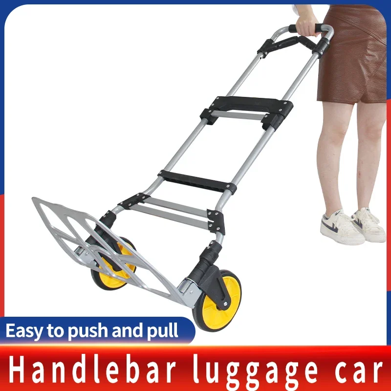 Portable 120 Kg Capacity 2-wheel Mobile Portable Aluminium Folding Trolley Trolley with Retractable Handle for Travel