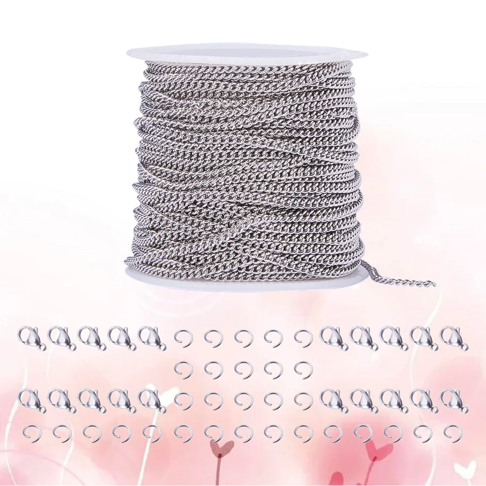 

Набор для изготовления ожерелий из высококачественной нержавеющей стали: 10-метровая цепочка, застежка-карабин, разъемные соединительные кольца, катушка с защитой от спутывания для создания украшений