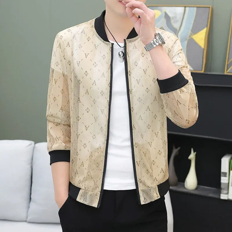 

Men's Casual Breathable Summer Sun Protection Jaet Hollow out Design Faionable Urban Sle Long Sve Zipper Closure