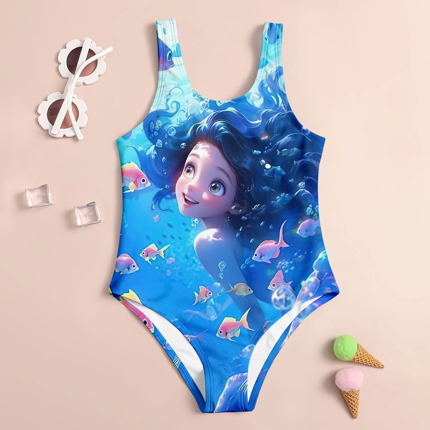 2024 Original Girls Summer One-Piece Swimsuit Fashion Cartoon Cute Little Princess Print Women Swimwear Sleeveless Swim Clothes