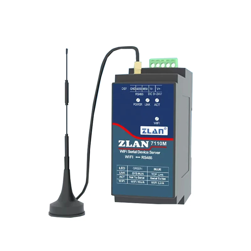 Din Rail Port seri RS485 ke WiFi Converter perangkat IOT Server ZLAN7110M mendukung Modbus MQTT JSON