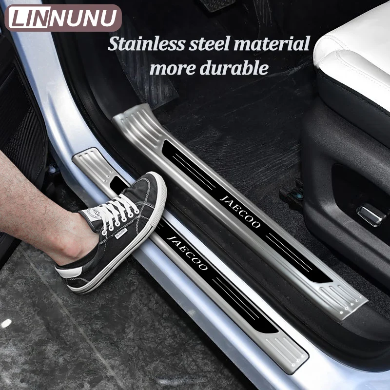 LINNUNU For Jaecoo J7 PHEV Fuel 2025 2026 Stainless Car Door Sill Scuff Plate Anti Scratch Cover Protector Strip Accessories