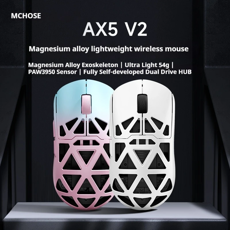 MCHOSE AX5 V2 Magnesium Alloy Wireless Mouse Game Bluetooth 3 Mode PAW3950 Lightweight Pro Laptop Office MouseSupport Ergonomics