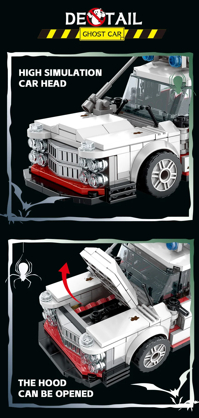 Mini Ghost Rennwagen-Bausteine 562 Teile MOC Retro-Krankenwagen-Bausteine DIY Montage-Spielzeug für Erwachsene Halloween Weihnachten Geburtstagsgeschenk – Detail 3