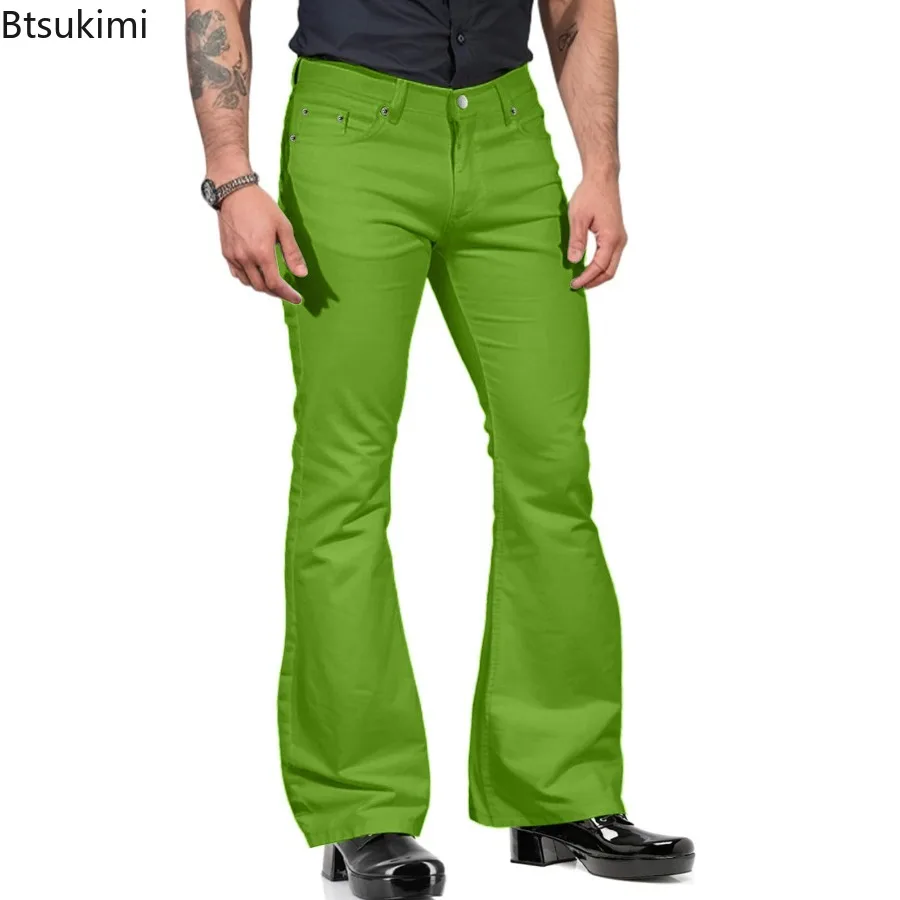 New Men's Casual Vintage Bell-bottom Flared Pants Fashionable Male Straight Leg Pants Loose Fit High Waist Elastic Pants Male