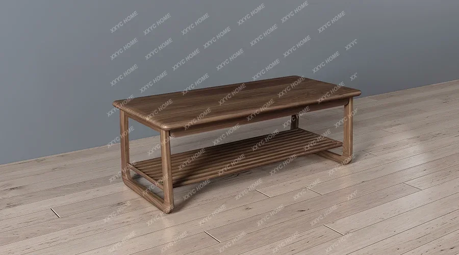 

A High-end light luxury flat coffee table Nordic modern black walnut log villa light luxury solid wood coffee table