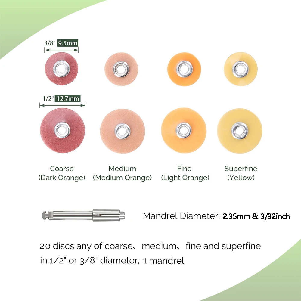 20PCS Dental Finishing and Polishing Discs for Composites Ceramics and Glass Ionomer Restorations 1/2 3/8inch Coarse Medium Fine