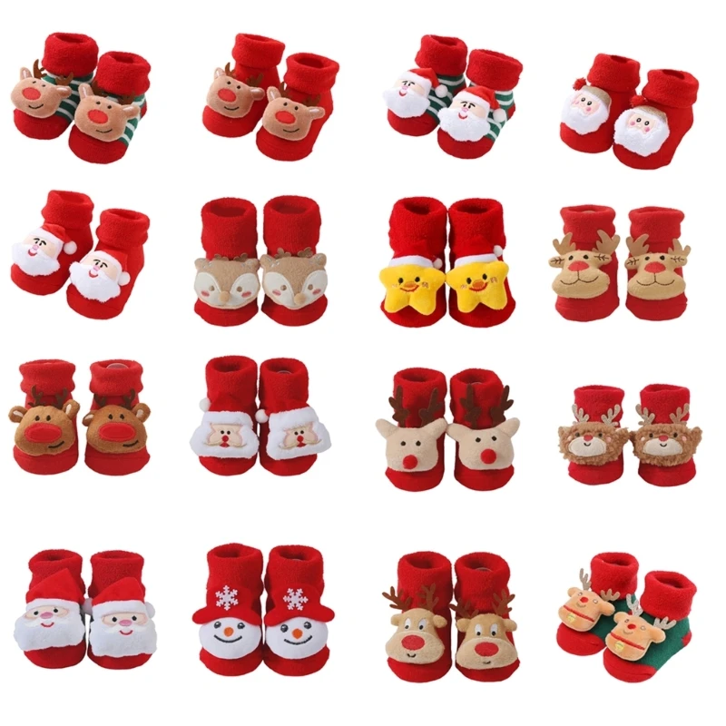 

Comfortable Cotton Baby Socks Christmas Patterned Baby Socks Cotton Blend Newborn Socks Not Slip Socks for New Walkers