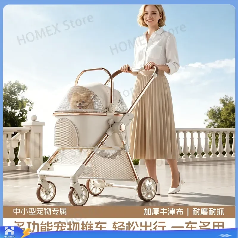 Foldable Pet Stroller for Small Dogs and Cats Lightweight Portable Dog Cart with Separation Multi-functional Puppy Carrier