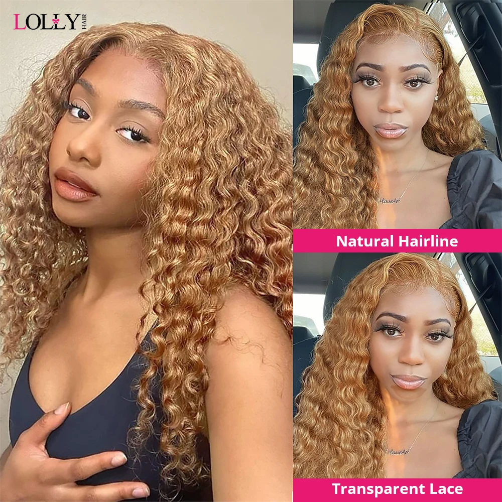 #27 Brown Lace Front Wig Deep Curly Lace Front Human Hair Wigs Colored Honey Blonde13x6 Lace Front Wigs For Women 34 Inch