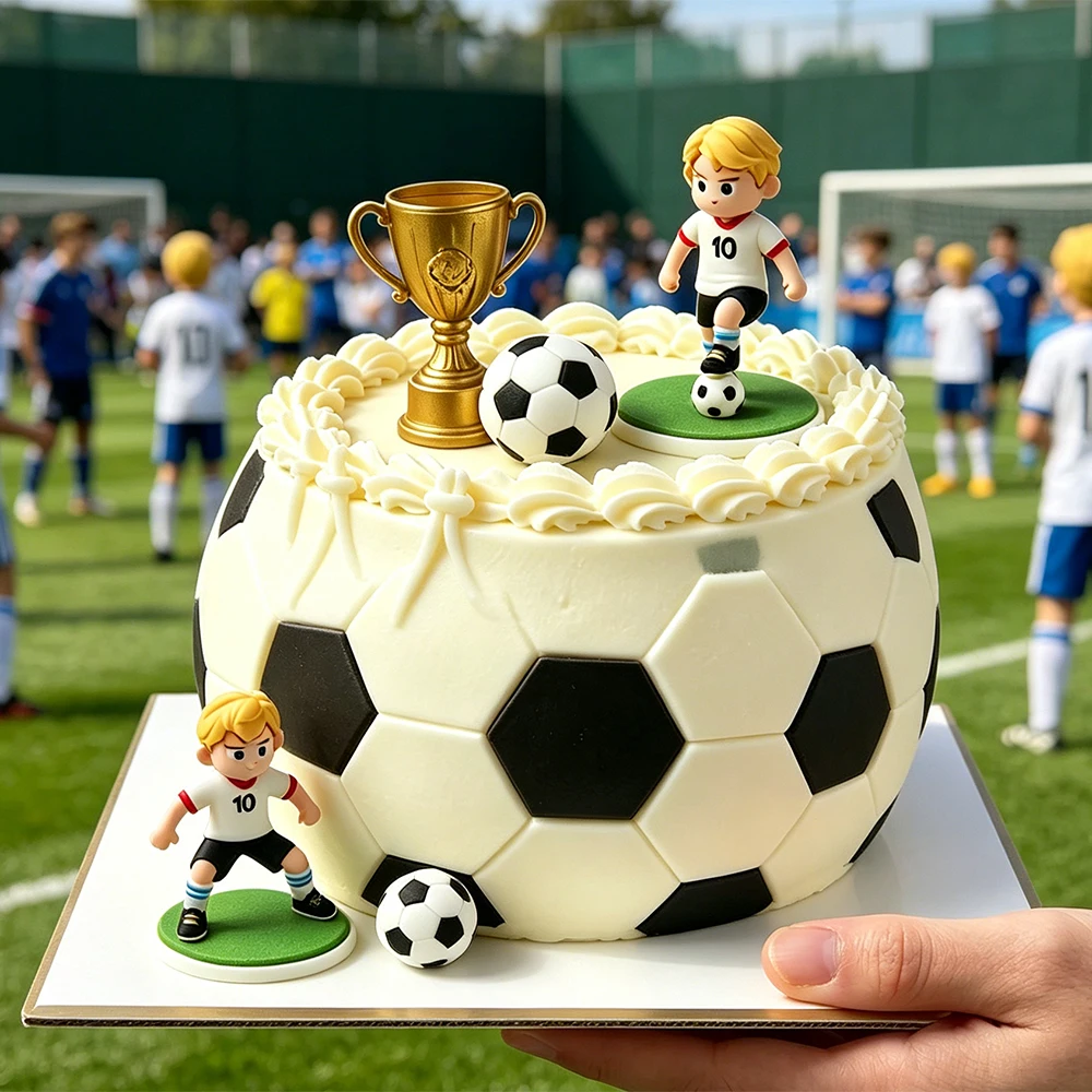 Football Theme Cake Topper Soccer Player Trophy Figurine Decor for Boys Baby Shower One Year Old Party Decoration Supplies