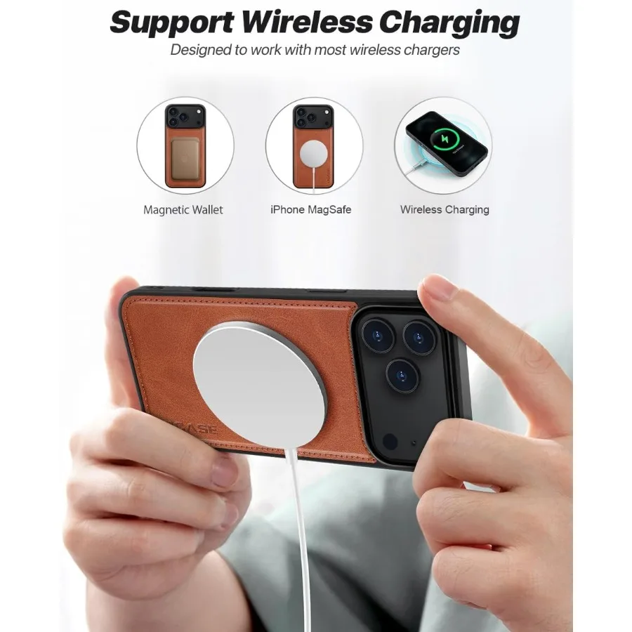 حافظة محفظة قابلة للفصل لهاتف آيفون 17 برو ماكس مع حامل بطاقة 2 في 1 من جلد البولي يوريثان مع حامل حجب RFID وحزام معصم