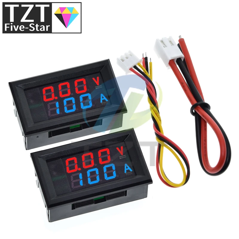 TZT DC 6-120V 50A 100A Digital Current Voltage Tester Module Blue+ RED Dual LED Display Panel With Shunt