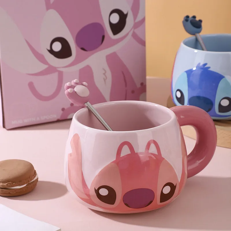 New Stitch Cartoon Cup With Lid Kwaii Milk Mug Home Drinking Cup Mouth Brushing Cup Coffee Cup Cute Children Water Cup Kids Gift