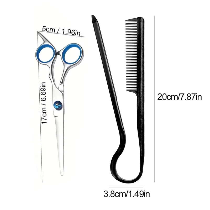 2pcs/set V-shape Flat Comb with Scissors Salon Hair Straightner Brush Professional Haircutting Scissors Home Salon Accessories