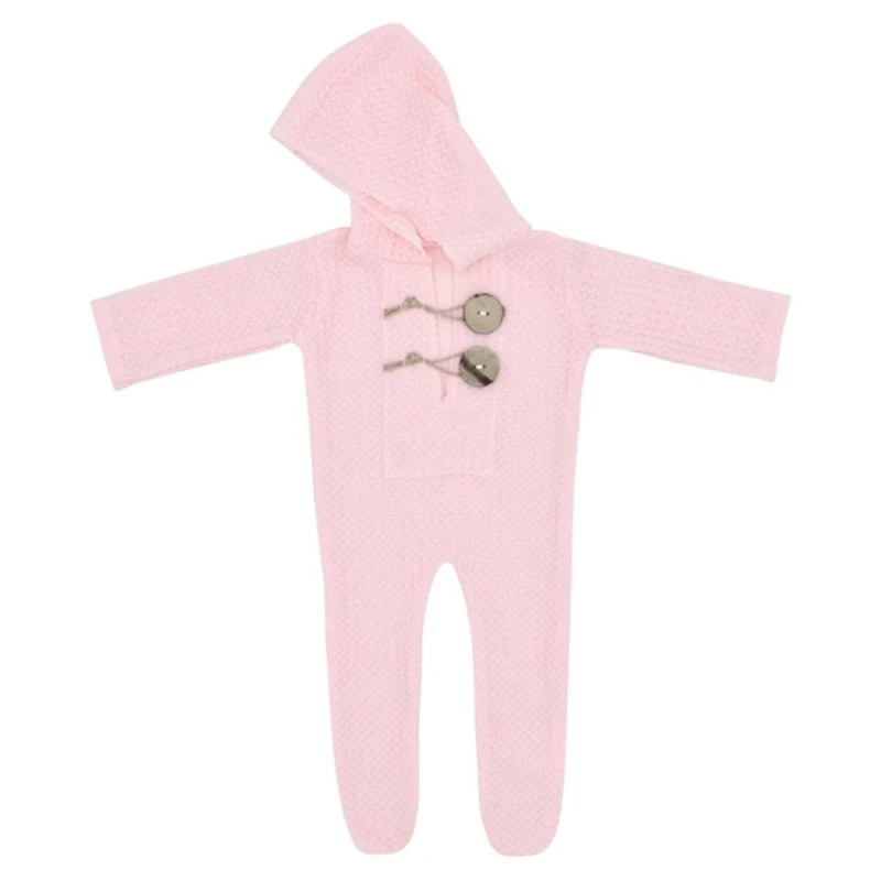 Infant Newborn Monthly Baby Boys Girls Photography Props Knitted Romper with Hood Baby Bodysuits Outfits Set 7-color