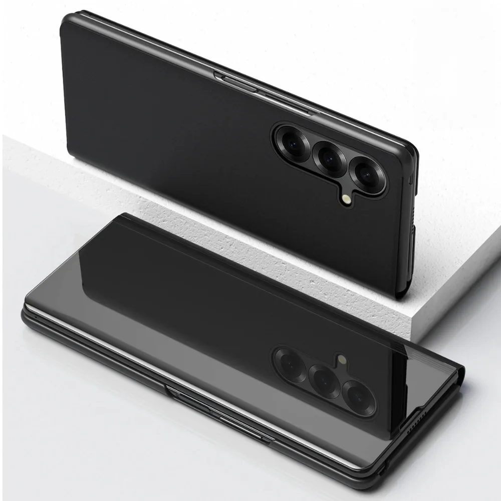 Luxury Mirror Flip Holder Cover Phone Case For Samsung Galaxy Z Fold 8 Ultra 8 7 6 5 4 PU Leather Stand Full Shockproof Cover