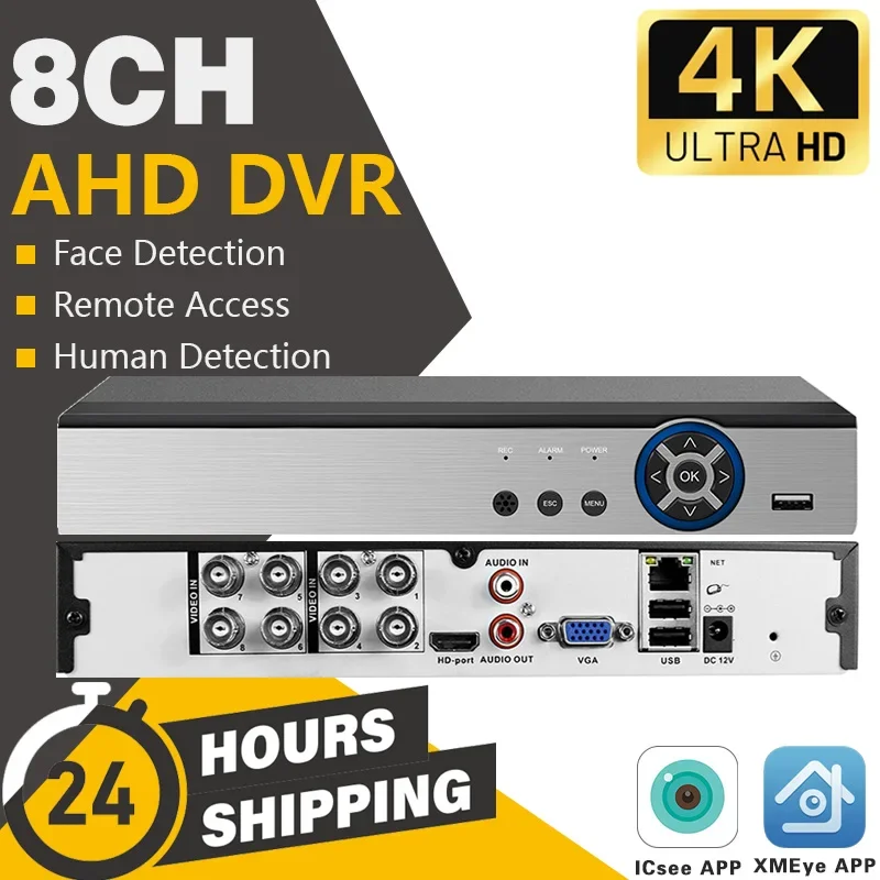 H.265 CCTV DVR Hybrid 8CH 4K 8MP 6 IN 1 AHD CVI TVI CVBS 8.0MP Security DVR NVR For AHD Camera IP Camera Analog Camera XMEYE