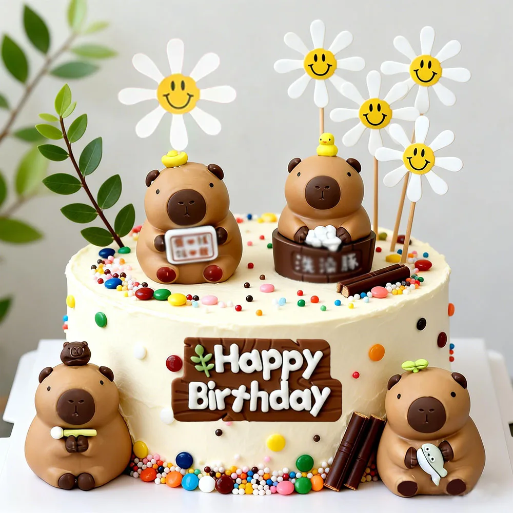 Ensemble de décorations pour gâteau Capybara, figurine Capybara en plastique, poupée Capybara pour enfants, ornement de gâteau pour fête d'anniversaire