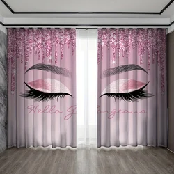 2pcs Colorful Shine Pink Eye Brow Eyeflash Print Kids Curtains for Bedroom Kitchen Living Room Door Window Treatment Home Decor