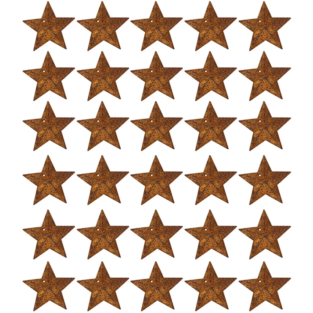 30 Pcs Miniature Barn Stars Rusty Pentagram Christmas Tree Decorations Ornaments Small Metal