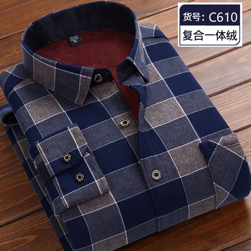 2023 Autumn and Winter New Fashion Trend Plus Fleece Plaid Long-Sleeved Shirt Men\'s Casual Loose Comfortable Warm Shirt M-5XL