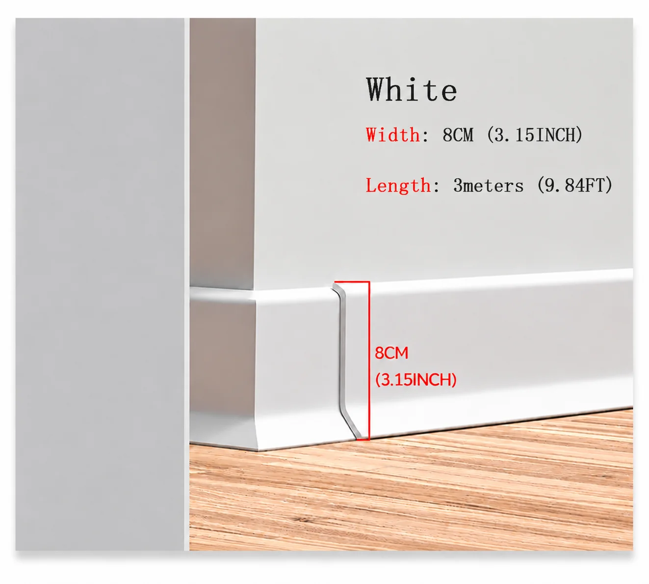 1roll 8CMx300CM Self Adhesive Baseboard Flexible PVC Wall Base Molding Floor Border Strip Decorative Wall Trim for Home Interior