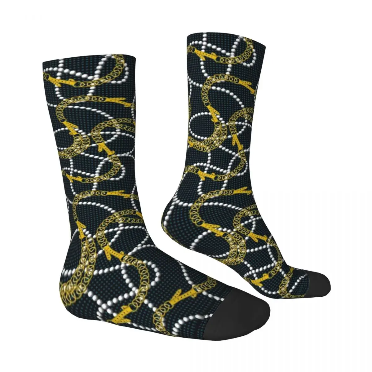 Gold Chains Stockings Unisex Modern Pearls Print Socks Soft Breathable Novelty Socks Winter Running Non-Slip Design Socks Gift