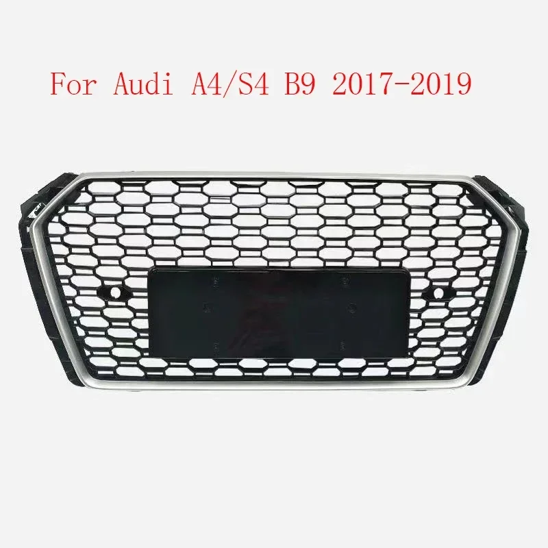 

For RS4 Style Front Sport Hex Mesh Honeycomb Hood Grill Black Chrome Frame For Audi A4/S4 B9 2017 2018 2019 Car Styling No Logo