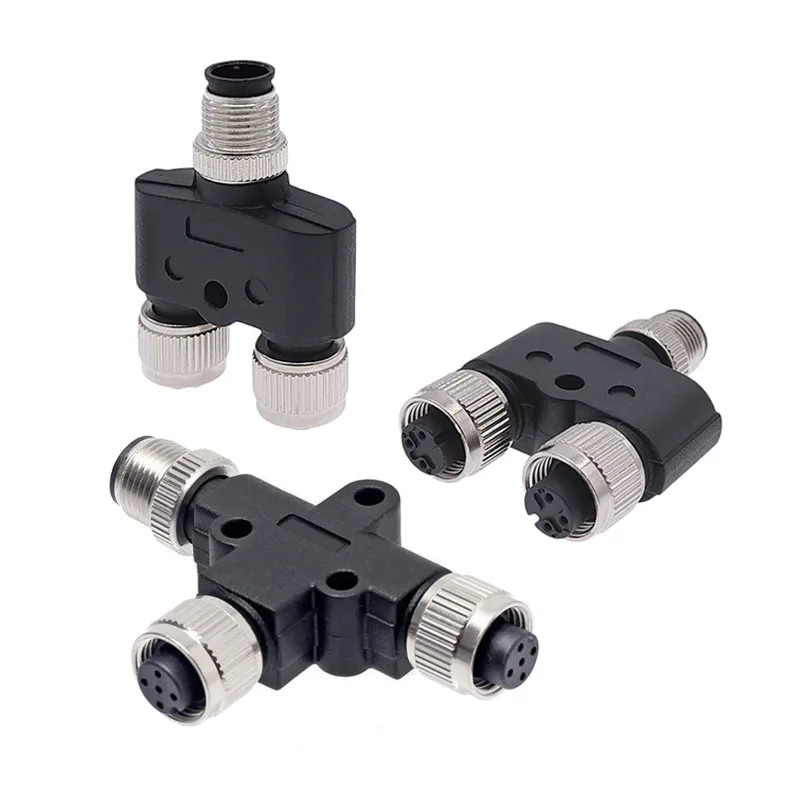 M12 Sensor Connector Waterproof Three-way Pipe Conversion Plug Male Female 4 5 8pin Y shaped T Type A code Connectors