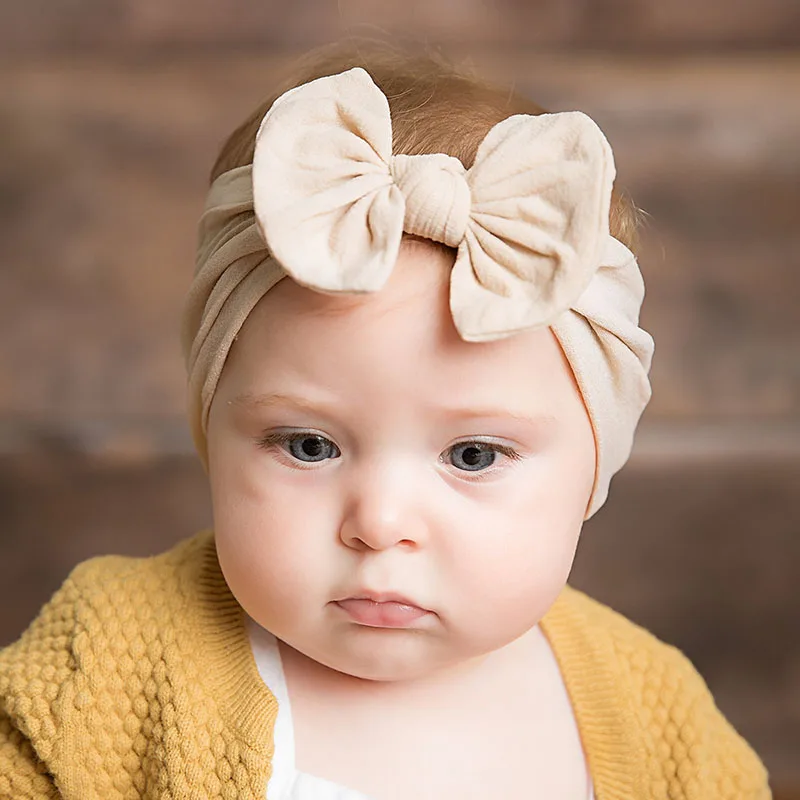 

Solid Color Baby Bow Headband Soft Nylon Elastic Wide Hairbands Princess Girl Photography Props Headwear Kids Hair Accessories