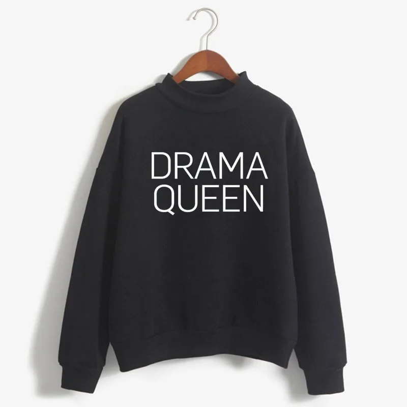 DRAMA QUEEN Print Woman Sweatshirt Sweet Korean O-neck Knitted Pullovers Thick Autumn Winter Candy Color Loose Women Clothing