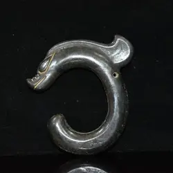 China Hongshan Culture Black Iron Magnetism Meteorite Sculpture 'Jade Pig Dragon'Waist Badge/Pendant Handicraft Home Decoration