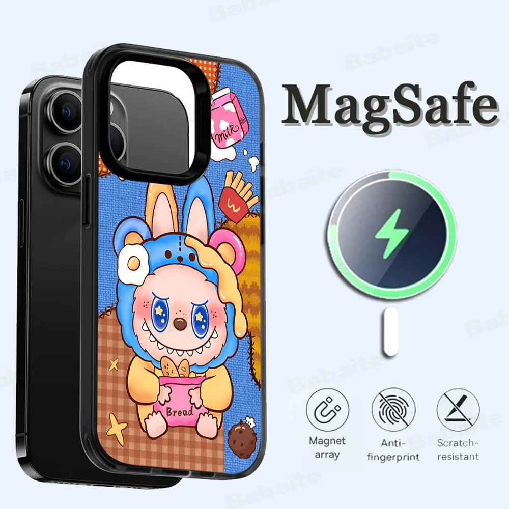 

New Kawaii Cute L-Labubu Phone Case Magnetic Case For IPhone 16 14 13 12 11 15 Pro Max Plus For Magsafe Wireless Charge Cover