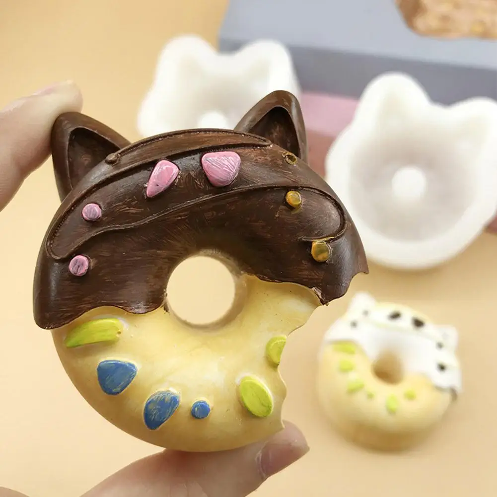 Cute Cat Ear Donut Silicone Mold DIY Food Grade Doughnut Baking Mould Handmade Candle Plaster Resin Crafts Easy Demold
