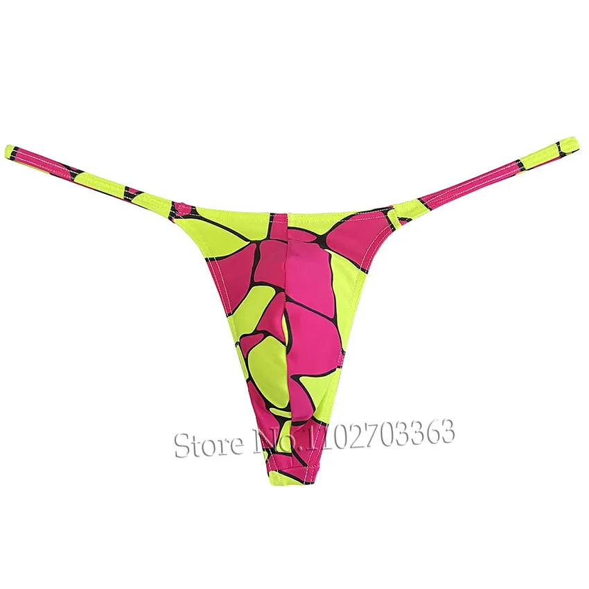 Mens Slim Pouch Swimming G-String Print Lingerie Thongs Underwear Beachwear Swimwear