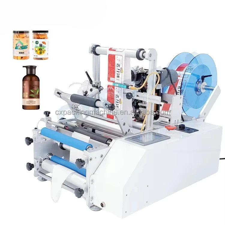Sticker Round Bottle Labeling Machine Lip Balm Glass Vial Plastic Water Bottle Labeler Semi Automated Label Applicator