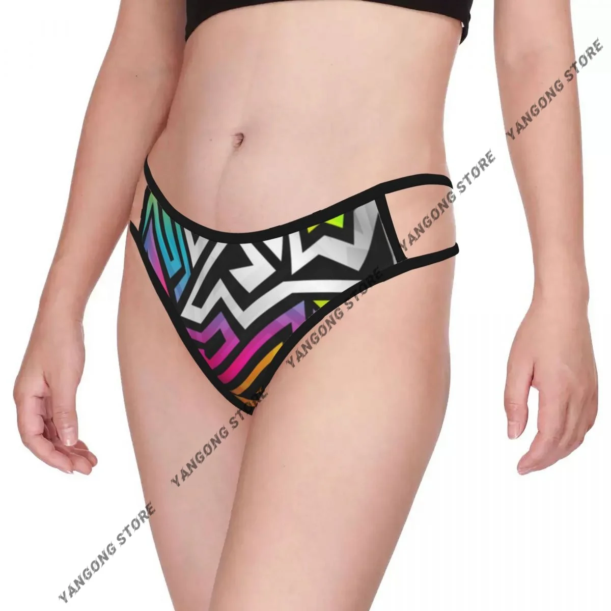 Women Sexy Thong Pants Rainbow Maze Pattern Female Low Rise G-String Ladies Bikini